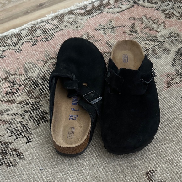 Birkenstock Shoes - Birkenstock Black Suede Boston Clogs with Buckle
